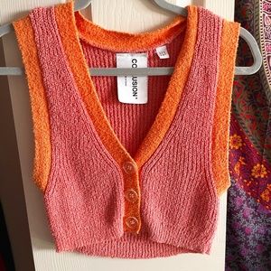 Pink and orange knit vest/top
